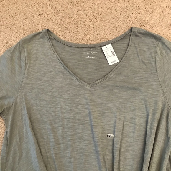 Maurices V Neck Short Sleeve Tee NEW Women XXL Army Green Twist Knot Lightweight - Picture 2 of 9